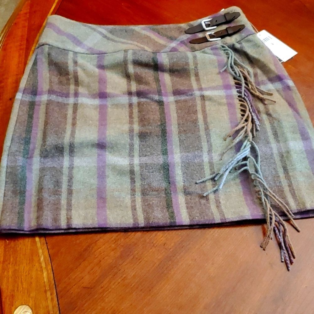 NWT Lauren Women's Ralph Lauren Wool Plaid Fringe-Trim Mini SkirtSize 8